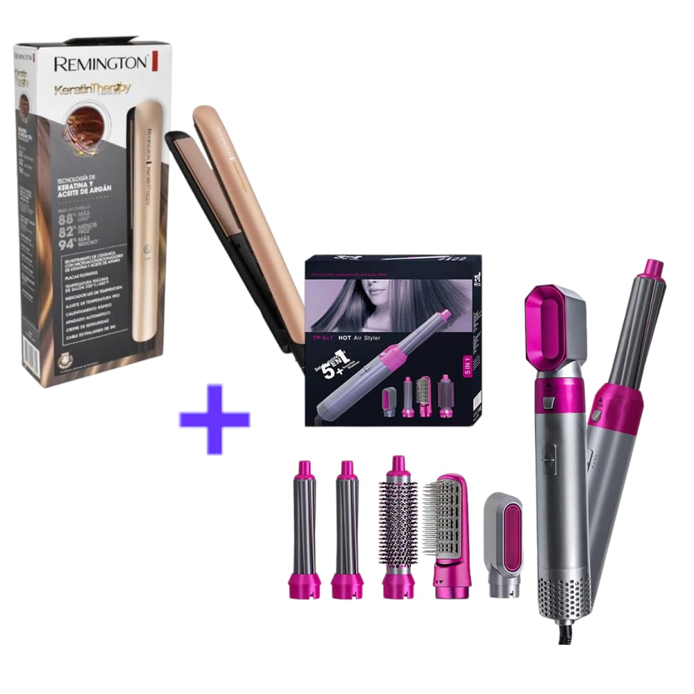 CEPILLO SECADOR 5 EN 1 + PLANCHA KERATIN